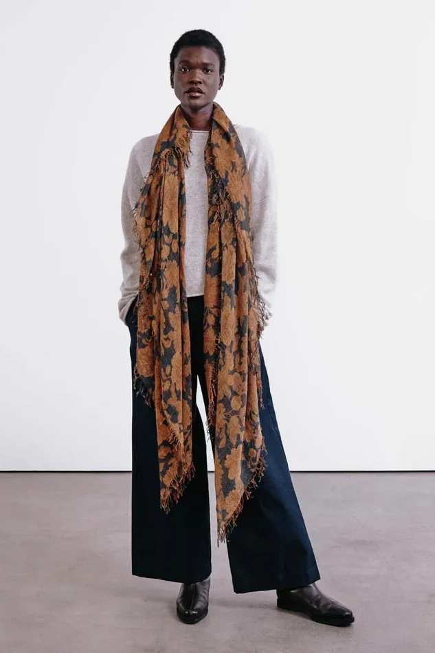 Women Cashmere And Silk Scarf Gold Vintage Floral Chan Luu Scarves