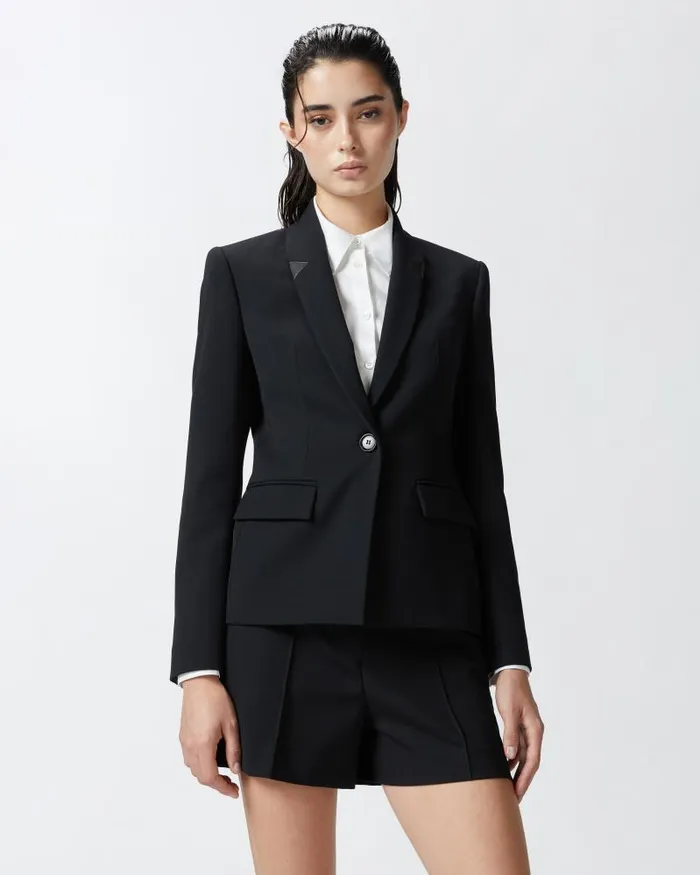 Women Casual Jackets Pinko Black Singlebreasted Wool Twill Blazer Limo Black