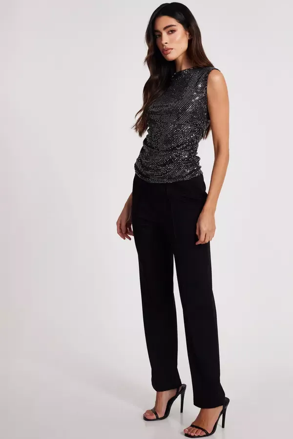 Women Charcoal Sequin Vest Top Quiz Clothing Going Out