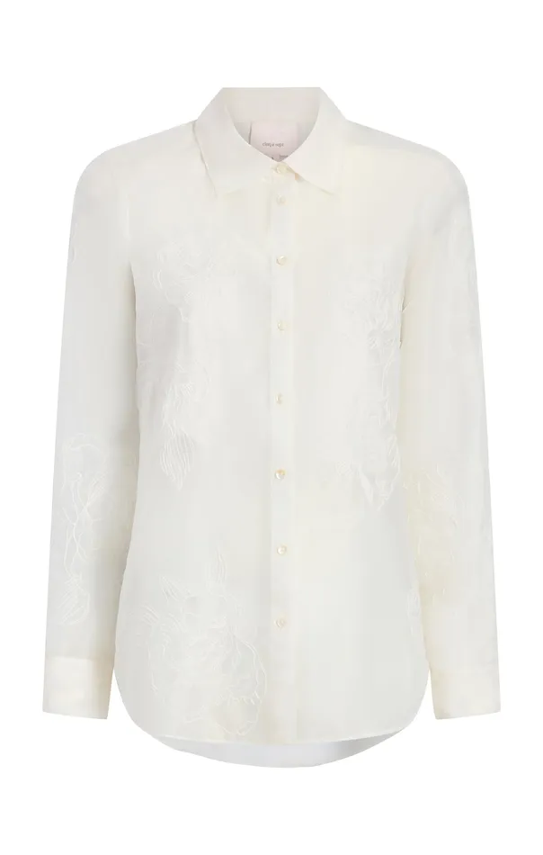 Women Cinq Sept Embroidered Organza Luna Top Ivory Tops
