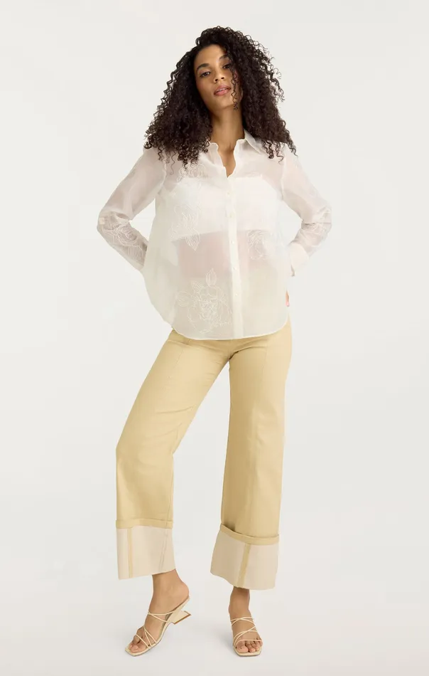 Women Cinq Sept Embroidered Organza Luna Top Ivory Tops