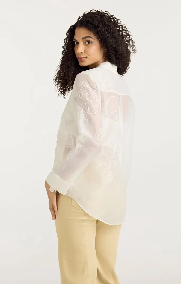 Women Cinq Sept Embroidered Organza Luna Top Ivory Tops
