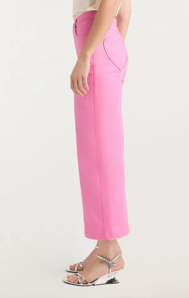 Women Cinq Sept Heart Embroidery Cropped Verona Pant Flamingo Bottoms