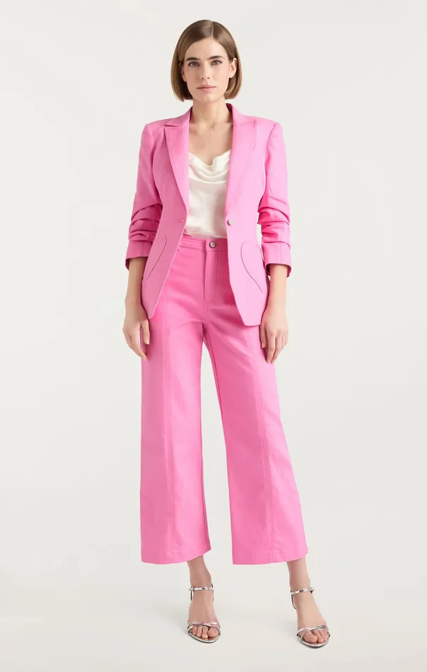 Women Cinq Sept Heart Embroidery Cropped Verona Pant Flamingo Bottoms