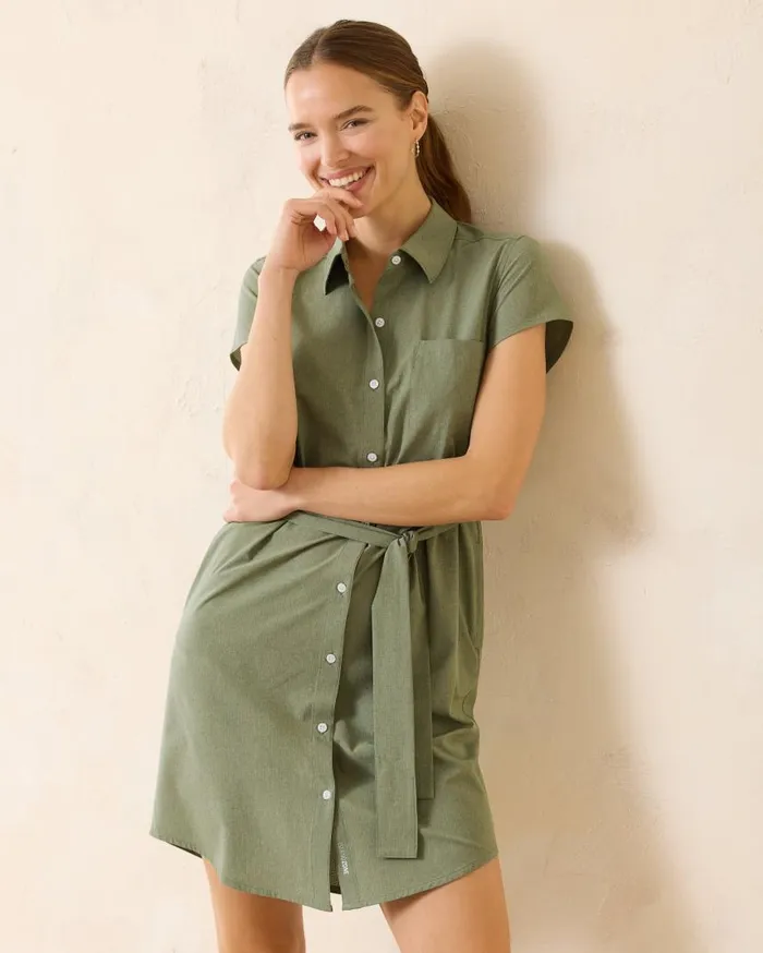Women Coastalina Flounce Linen Shirt Dress Island Navy Tommy Bahama Dresses