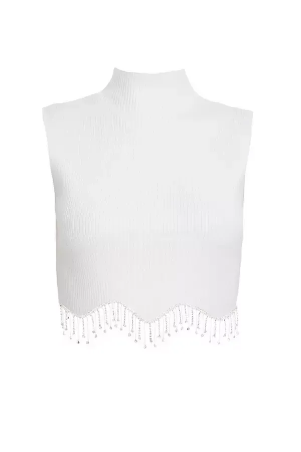 Women Cream Scalloped Embellished Sleeveless Top Quiz Clothing Going Out
