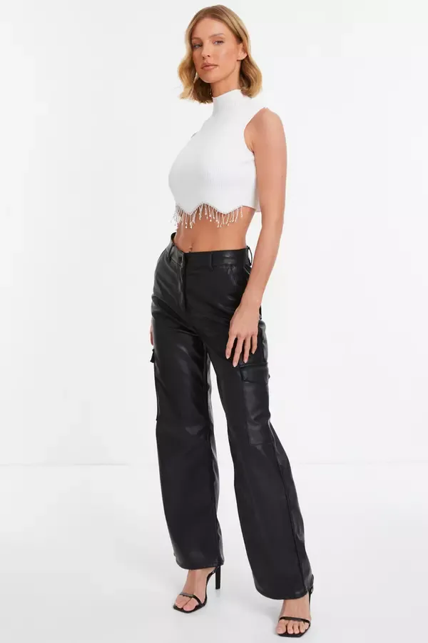 Women Cream Scalloped Embellished Sleeveless Top Quiz Clothing Going Out