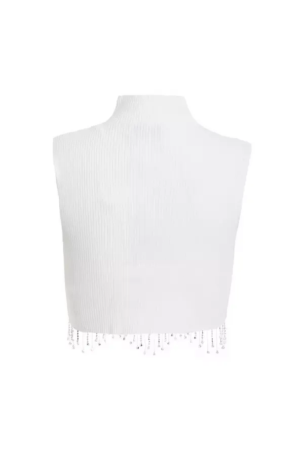 Women Cream Scalloped Embellished Sleeveless Top Quiz Clothing Going Out