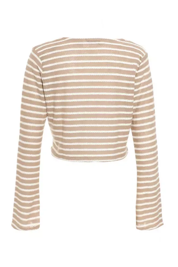 Women Cream Stripe Long Sleeve Crop Top Quiz Clothing Casual Clothing