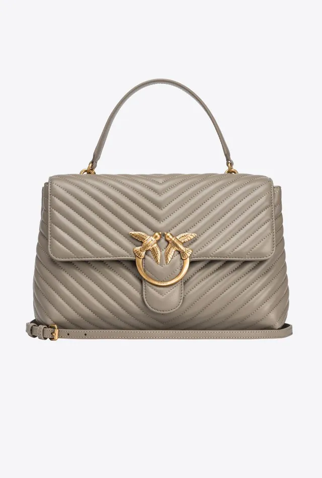 Women Crossbody Bags Pinko Big Lady Love Bag Puff Chevron Walnutantique Gold