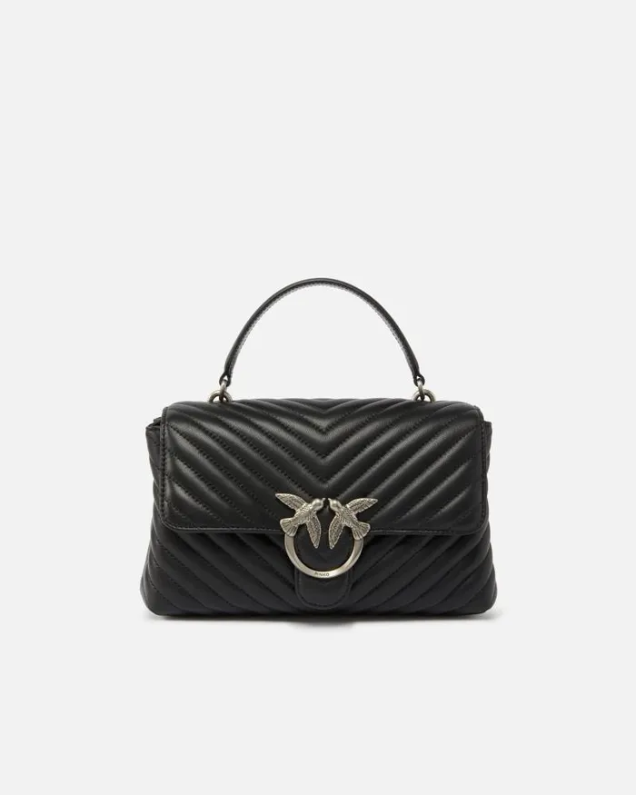 Women Crossbody Bags Pinko Classic Lady Love Bag Puff Chevron Blackold Silver