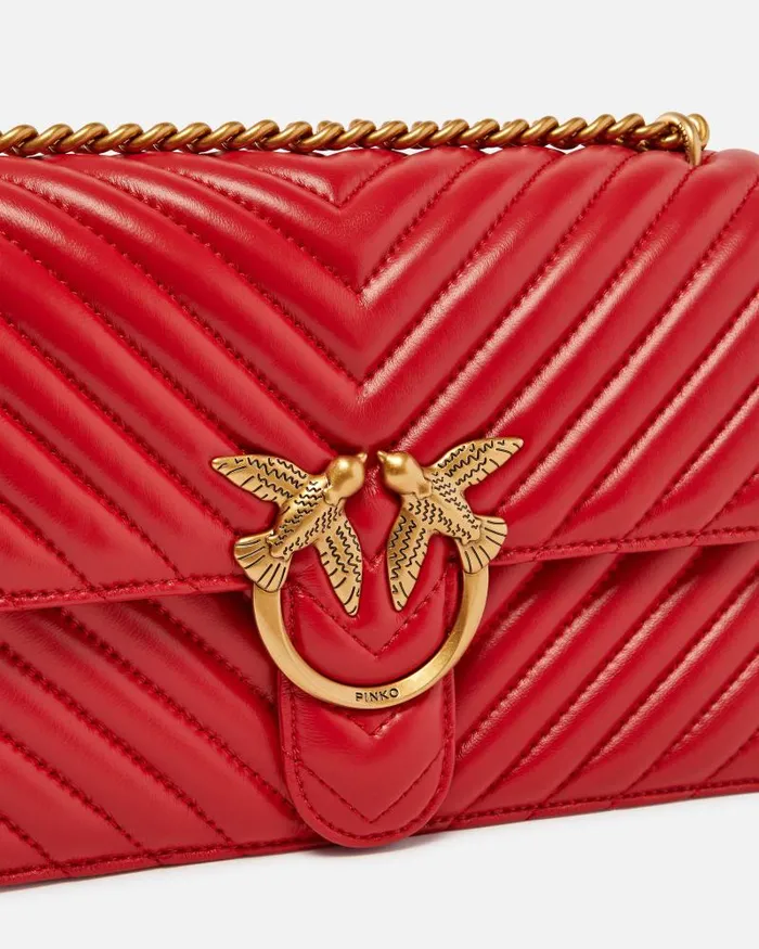 Women Crossbody Bags Pinko Classic LoveBag One Chevron Redantiquegold Women Crossbody Bags Pinko Classic LoveBag One Chevron Redantiquegold
