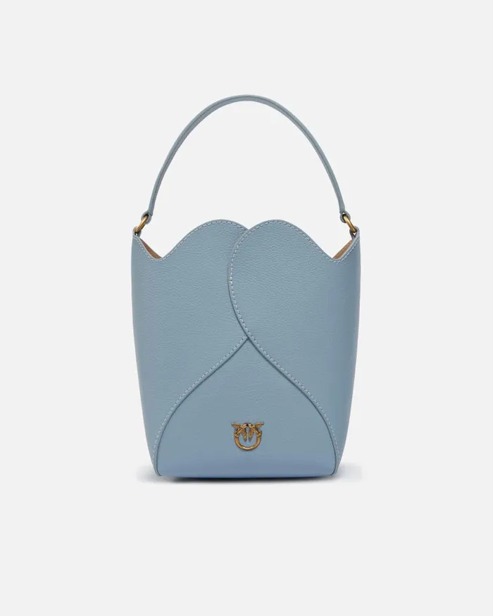 Women Crossbody Bags Pinko Heart Mini Leather Bucket Bag With Shoulder Strap Lightblueantique Gold