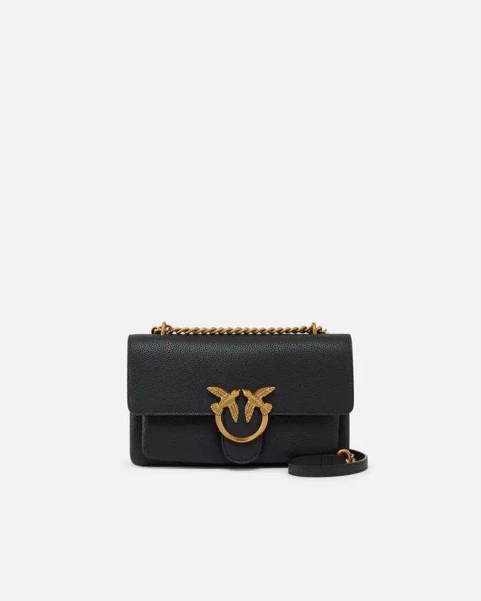 Women Crossbody Bags Pinko Small Crossbody Love Bag In Soft Leather Blackantique Gold