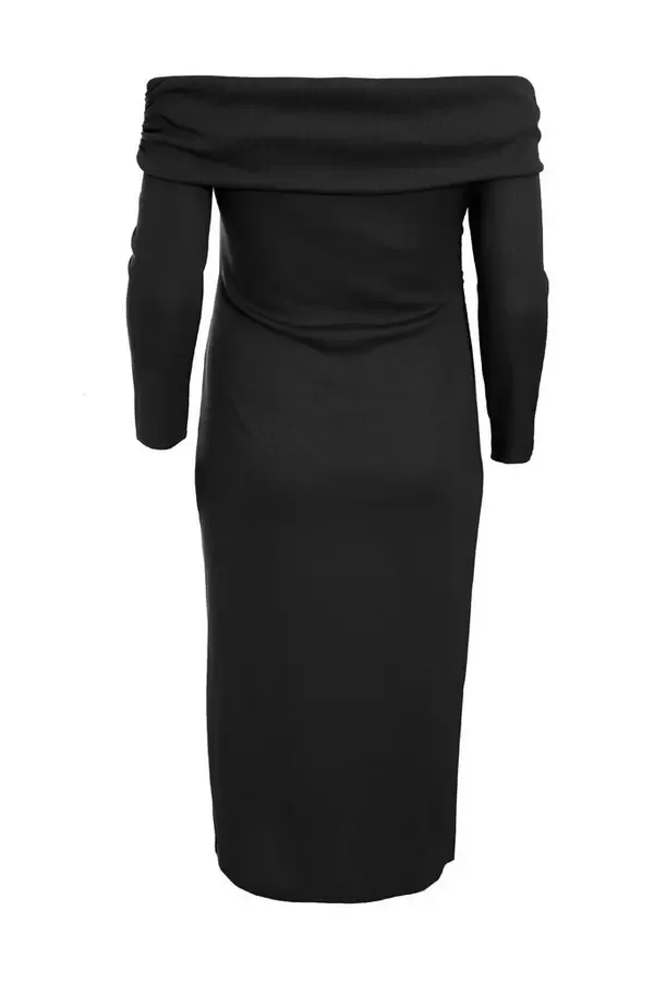 Women Curve Black Ribbed Bardot Bodycon Midi Dress Quiz Clothing Dresses