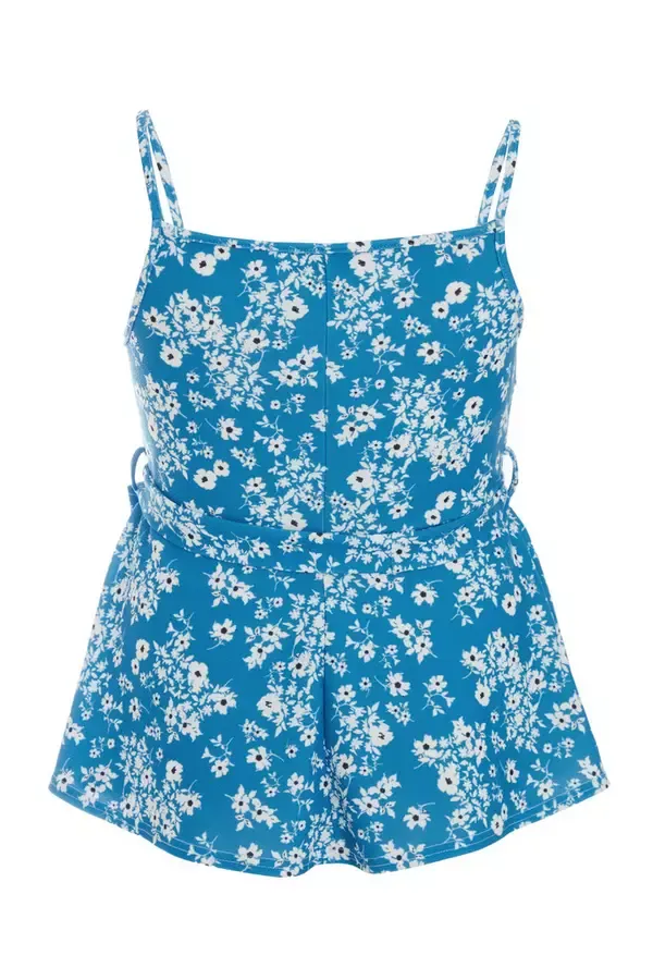 Women Curve Blue Ditsy Print PeplumTop Quiz Clothing Tops