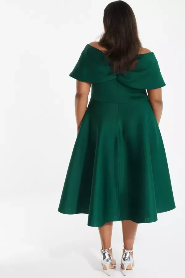 Women Curve Bottle Green Midi Skater Dress Quiz Clothing Dresses