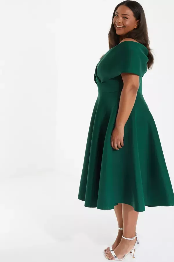 Women Curve Bottle Green Midi Skater Dress Quiz Clothing Dresses
