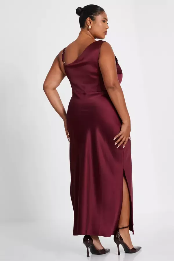 Women Curve Dark Red Satin Midaxi Dress Quiz Clothing Dresses