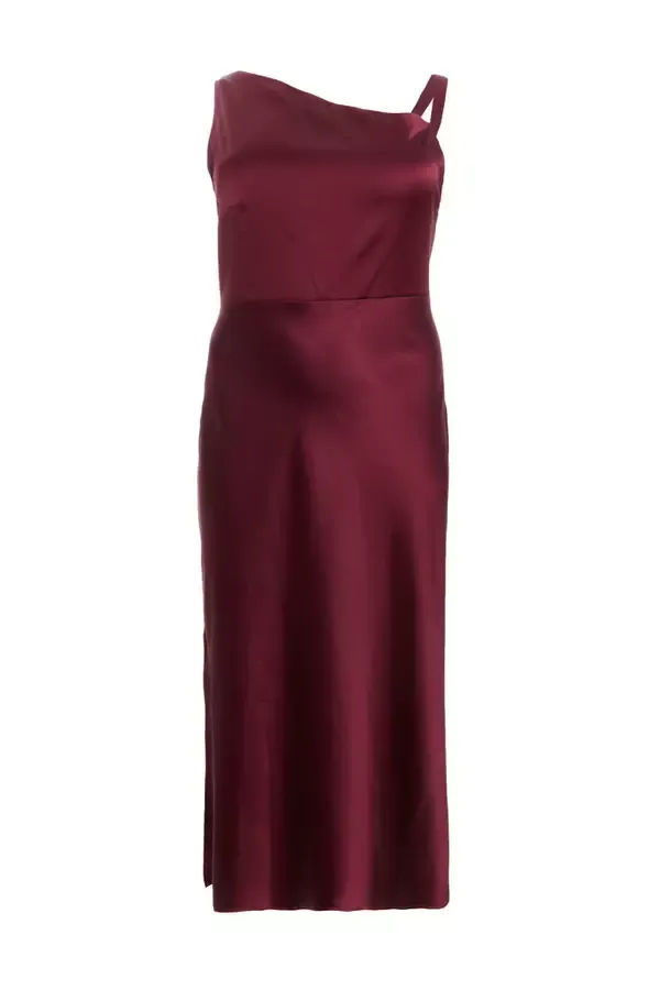 Women Curve Dark Red Satin Midaxi Dress Quiz Clothing Dresses