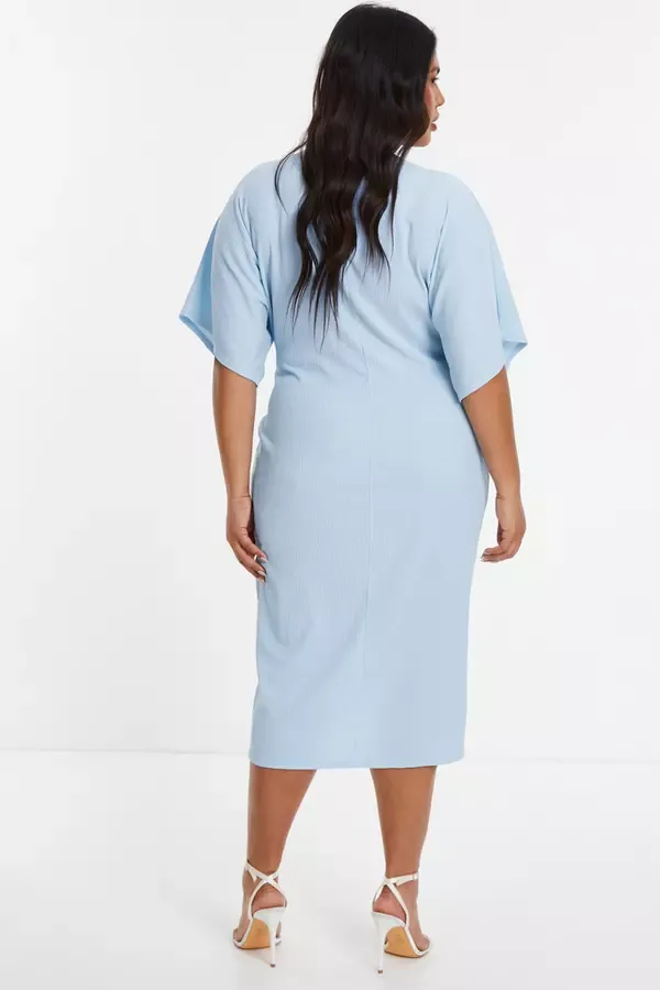 Women Curve Light Blue Knot Front Midi Dress Quiz Clothing Dresses