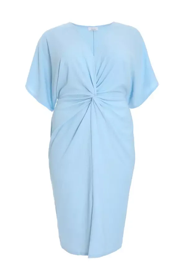 Women Curve Light Blue Knot Front Midi Dress Quiz Clothing Dresses