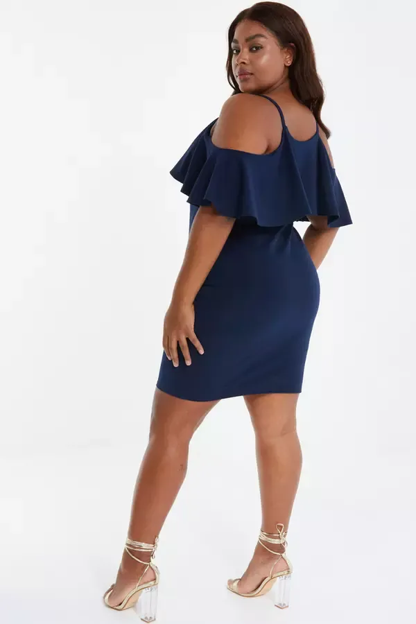 Women Curve Navy Frill Midi Dress Quiz Clothing Dresses