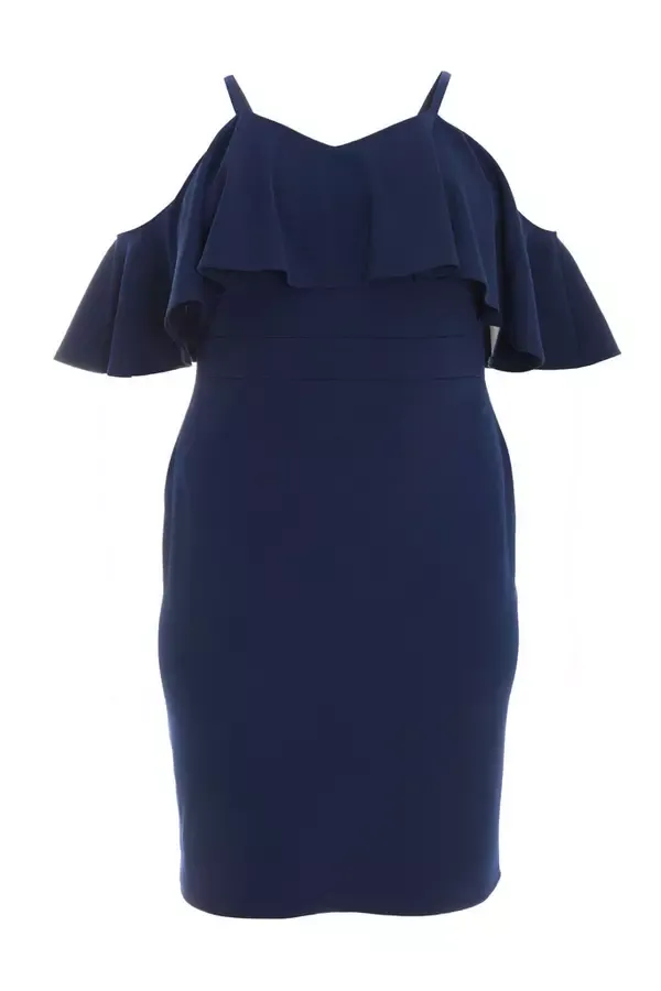 Women Curve Navy Frill Midi Dress Quiz Clothing Dresses