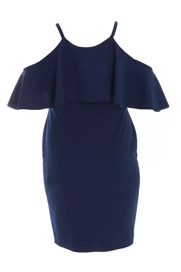 Women Curve Navy Frill Midi Dress Quiz Clothing Dresses
