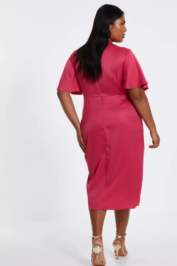 Women Curve Raspberry Satin Wrap Midi Dress Quiz Clothing Dresses