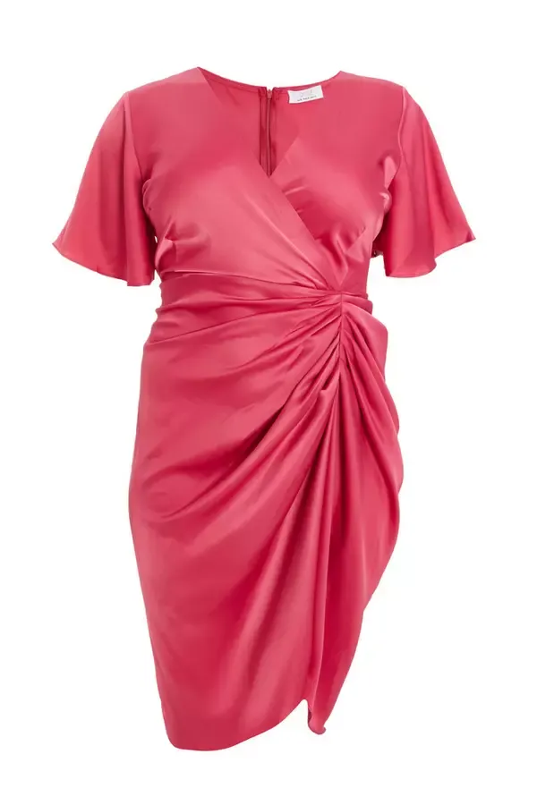 Women Curve Raspberry Satin Wrap Midi Dress Quiz Clothing Dresses