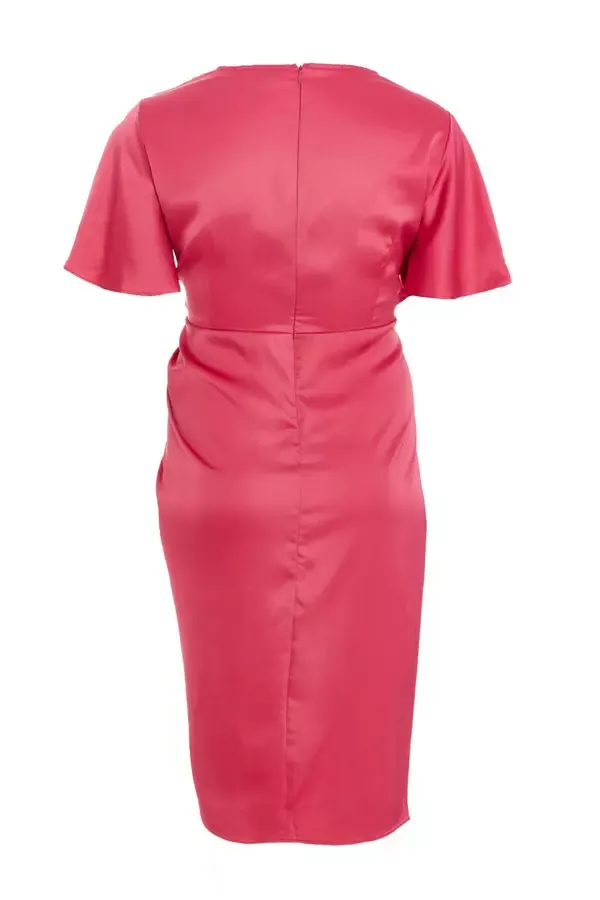 Women Curve Raspberry Satin Wrap Midi Dress Quiz Clothing Dresses