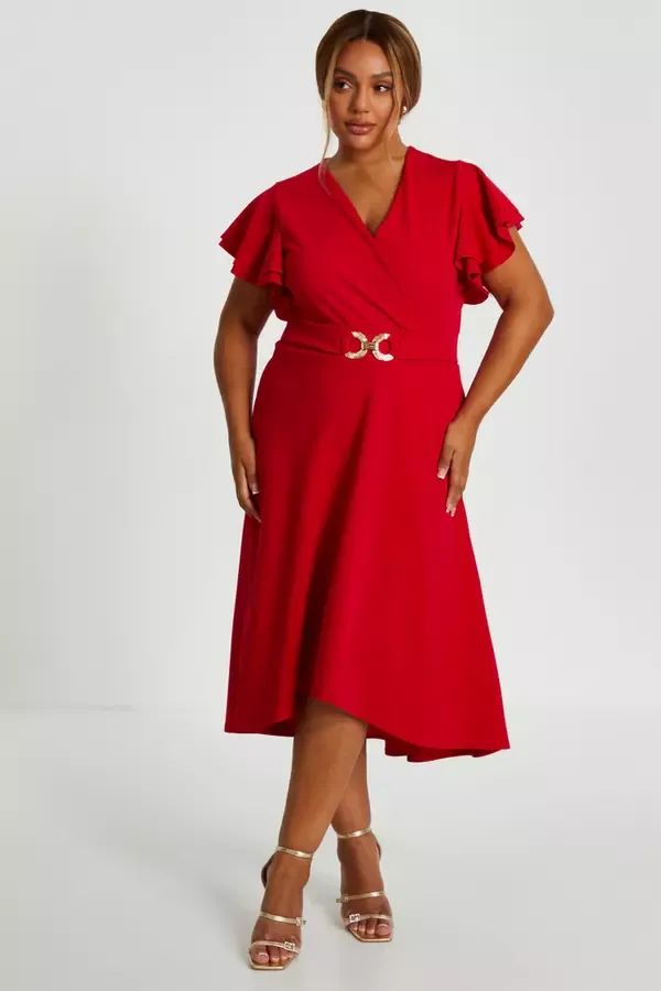 Women Curve Red Skater Midi Dress Quiz Clothing Dresses