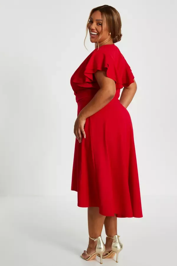 Women Curve Red Skater Midi Dress Quiz Clothing Dresses