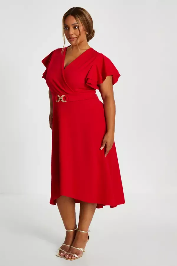 Women Curve Red Skater Midi Dress Quiz Clothing Dresses