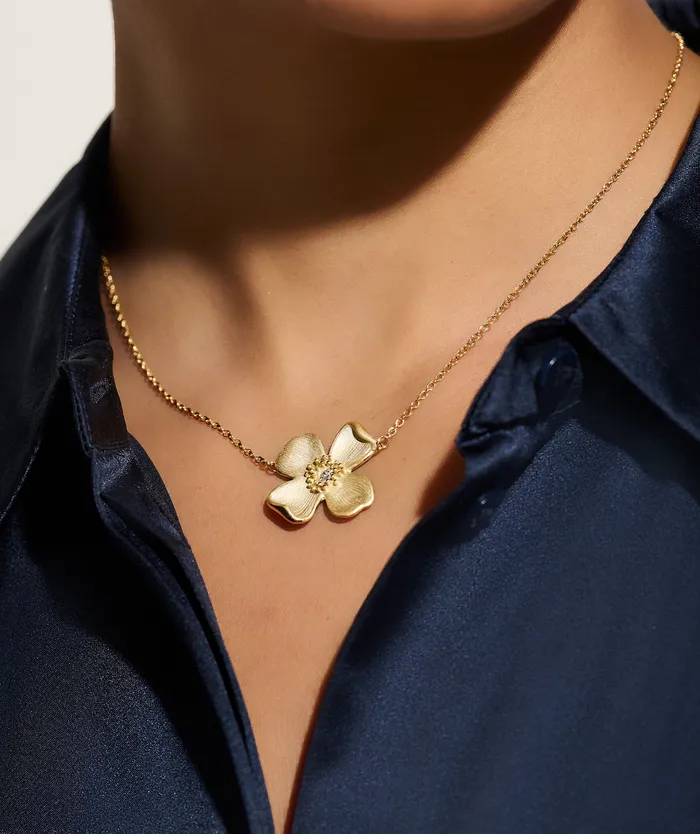 Women Dogwood Flower Gold Pendant Necklace Necklaces Olivia Burton