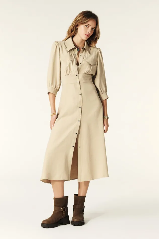 Women Dresses Baandsh Midi Shirt Dress Lettra Beige