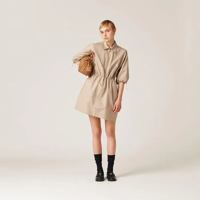 Women Dresses Miu Miu Cotton And Silk Minidress Colonial Beige Women Dresses Miu Miu Cotton And Silk Minidress Colonial Beige