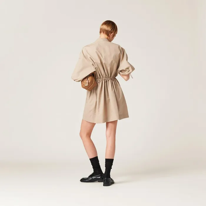 Women Dresses Miu Miu Cotton And Silk Minidress Colonial Beige Women Dresses Miu Miu Cotton And Silk Minidress Colonial Beige