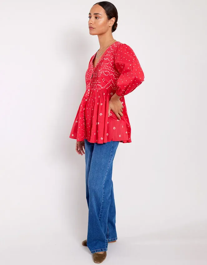 Women East Nova Bandhani Print Top Red Monsoon Tops and Blouses