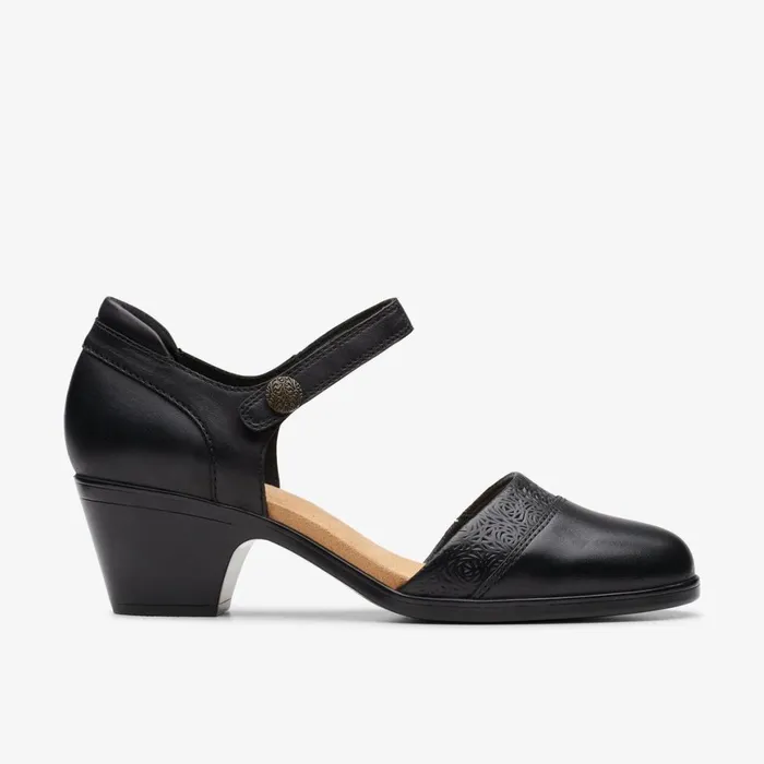 Women Emily 2 Ketra Black Leather Clarks Heels and Pumps