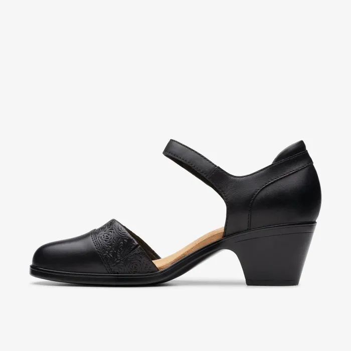 Women Emily 2 Ketra Black Leather Clarks Heels and Pumps