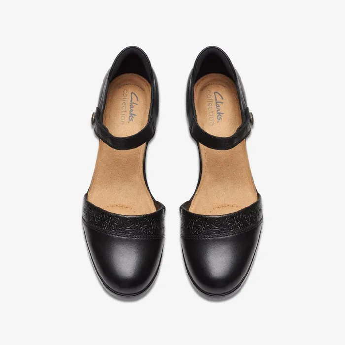 Women Emily 2 Ketra Black Leather Clarks Heels and Pumps