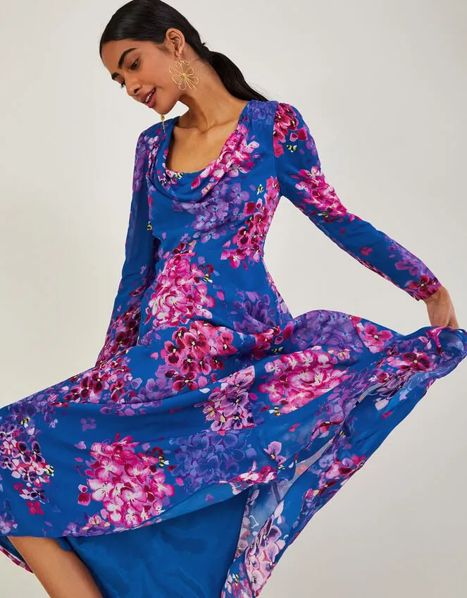 Women Evanah Floral Hanky Hem Dress In Sustainable Viscose Blue Monsoon Occasionwear