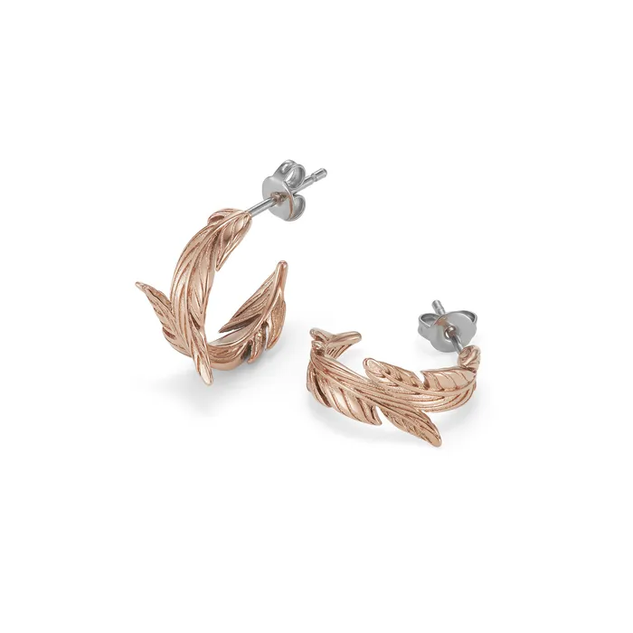 Women Feather Rose Gold Plated Hoop Earrings Earrings Olivia Burton