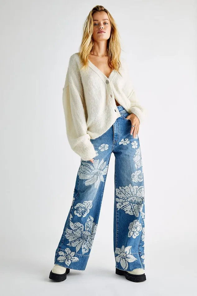Women Flare Jeans Free People Talia Trouser Flare Jeans Mid Blue