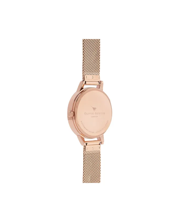 Women Floral Watches Olivia Burton 30mm White and Rose Gold Mesh Watch