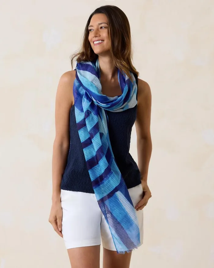 Women Foulard Stripe Wrap Navy Tommy Bahama Scarves and Wraps