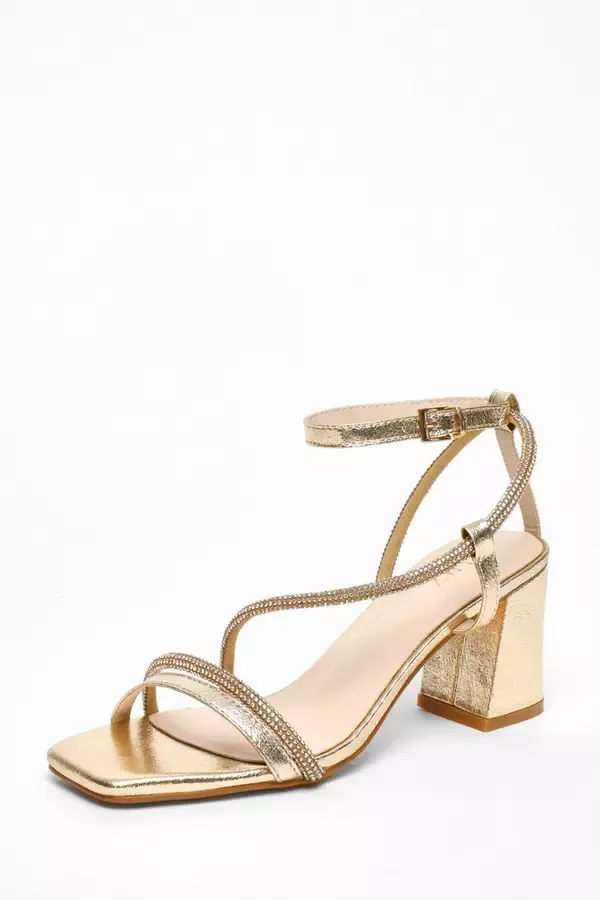 Women Gold Diamante Satin Heel Sandals Quiz Clothing Sandals