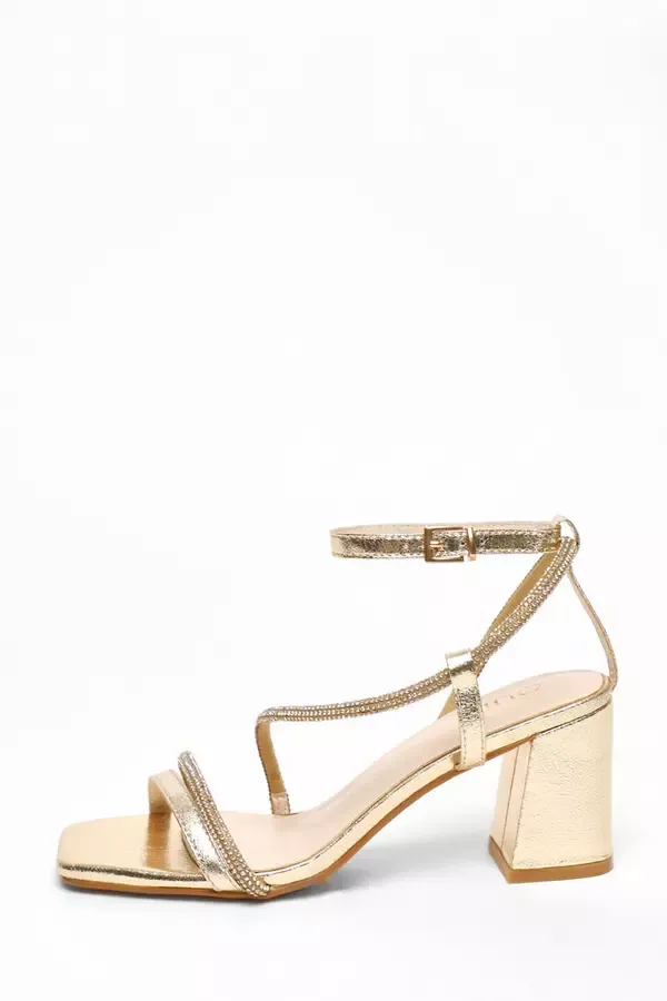Women Gold Diamante Satin Heel Sandals Quiz Clothing Sandals